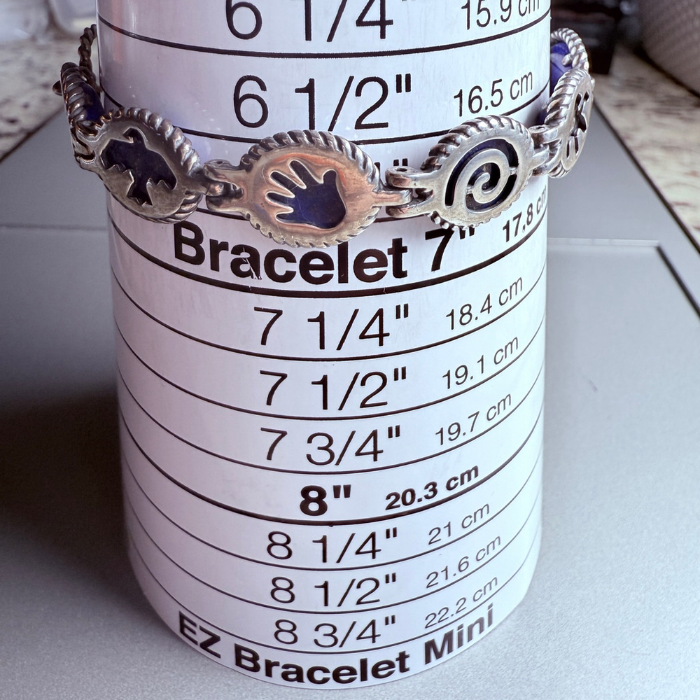Carolyn Pollack Double Sided Lapis Lazuli Native Motifs Sterling Silver Bracelet - Picture 11 of 12